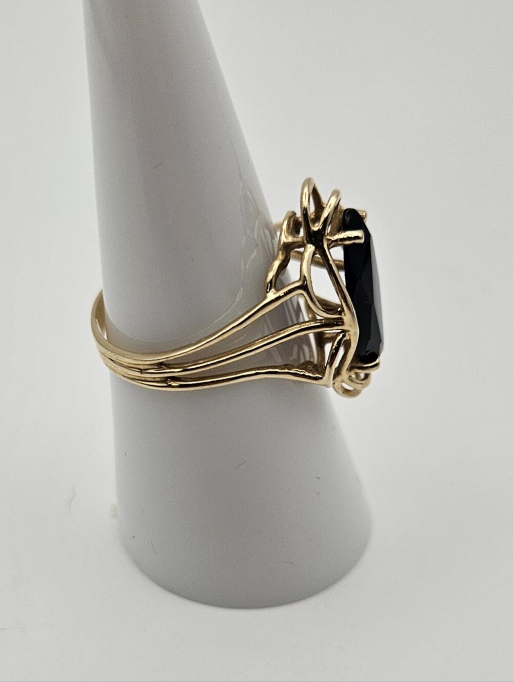 KF 14K Plumb Gold Black Onyx Marquise Ring Size 6 Vintage Filigree Statement 14K - Picture 6 of 12